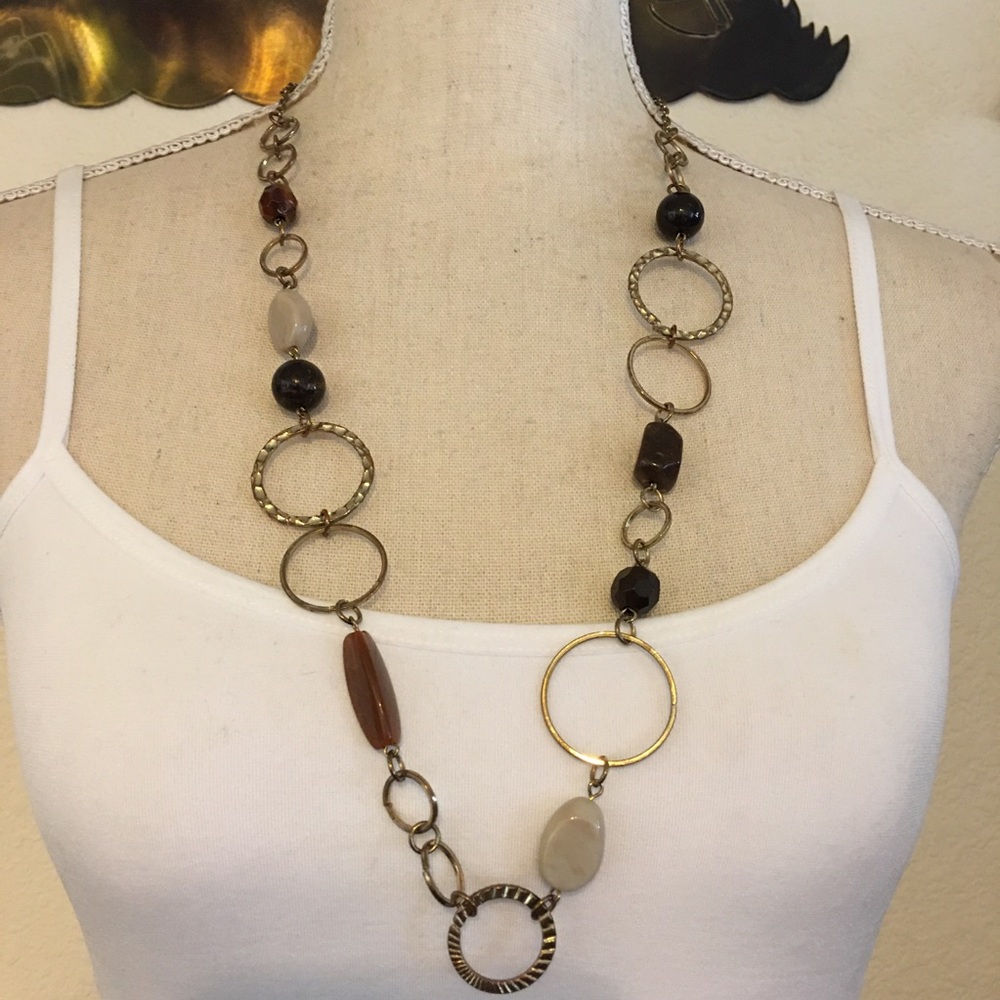 Vintage brown tones acrylic bead long necklace